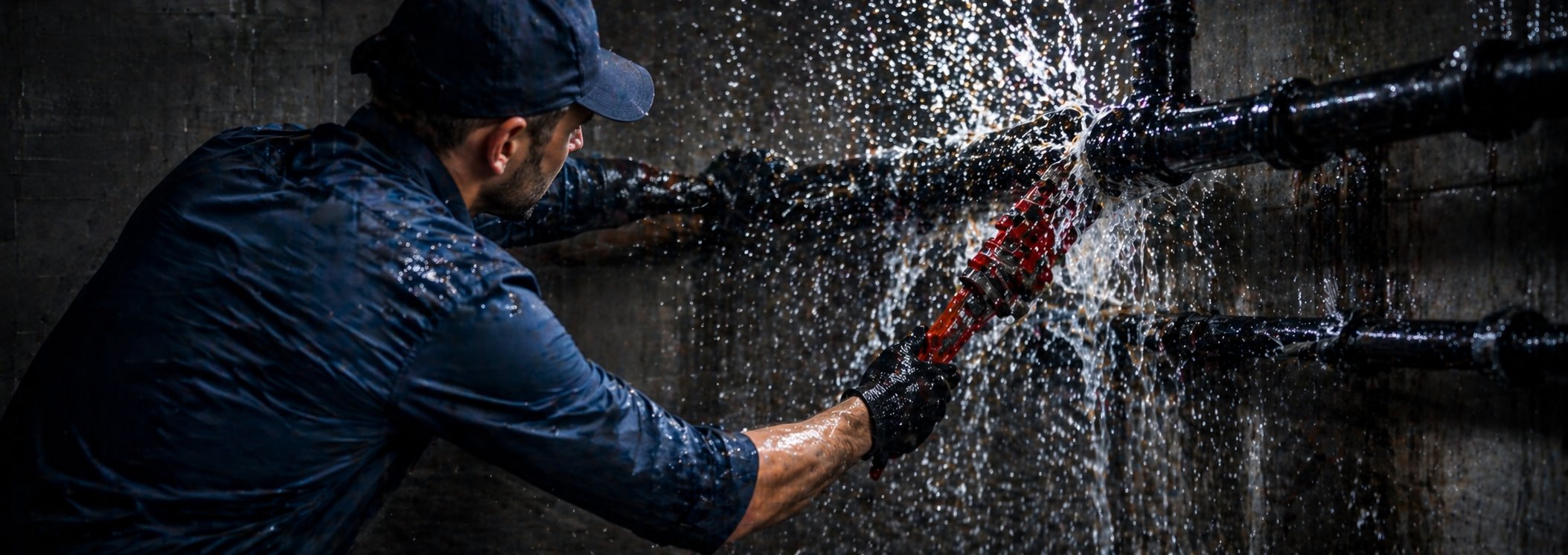 Day to Day Plumbing technician fixing burst pipe in Pittsburgh PA